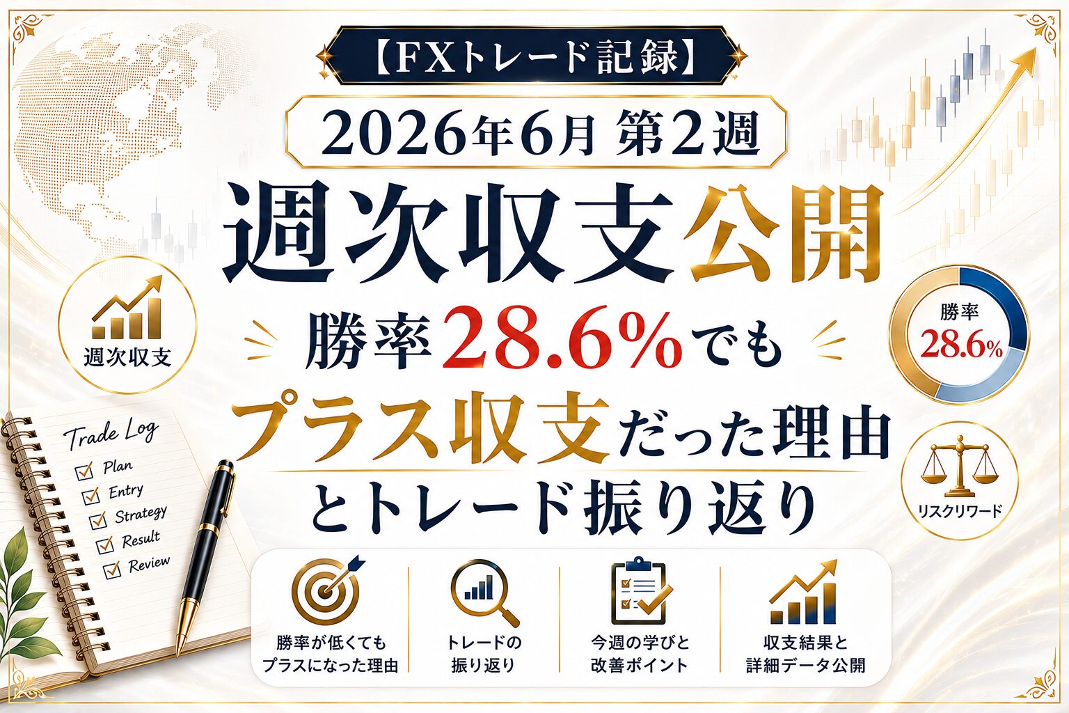 【FXトレード記録】2026年6月第2週の週次収支公開｜勝率28.6%でもプラス収支だった理由とトレード振り返り