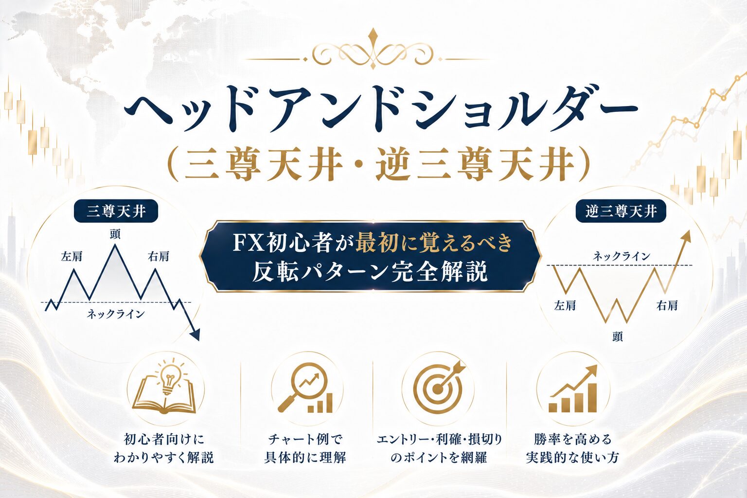 ヘッドアンドショルダー（三尊天井・逆三尊天井）とは？FX初心者が最初に覚えるべき反転パターン完全解説